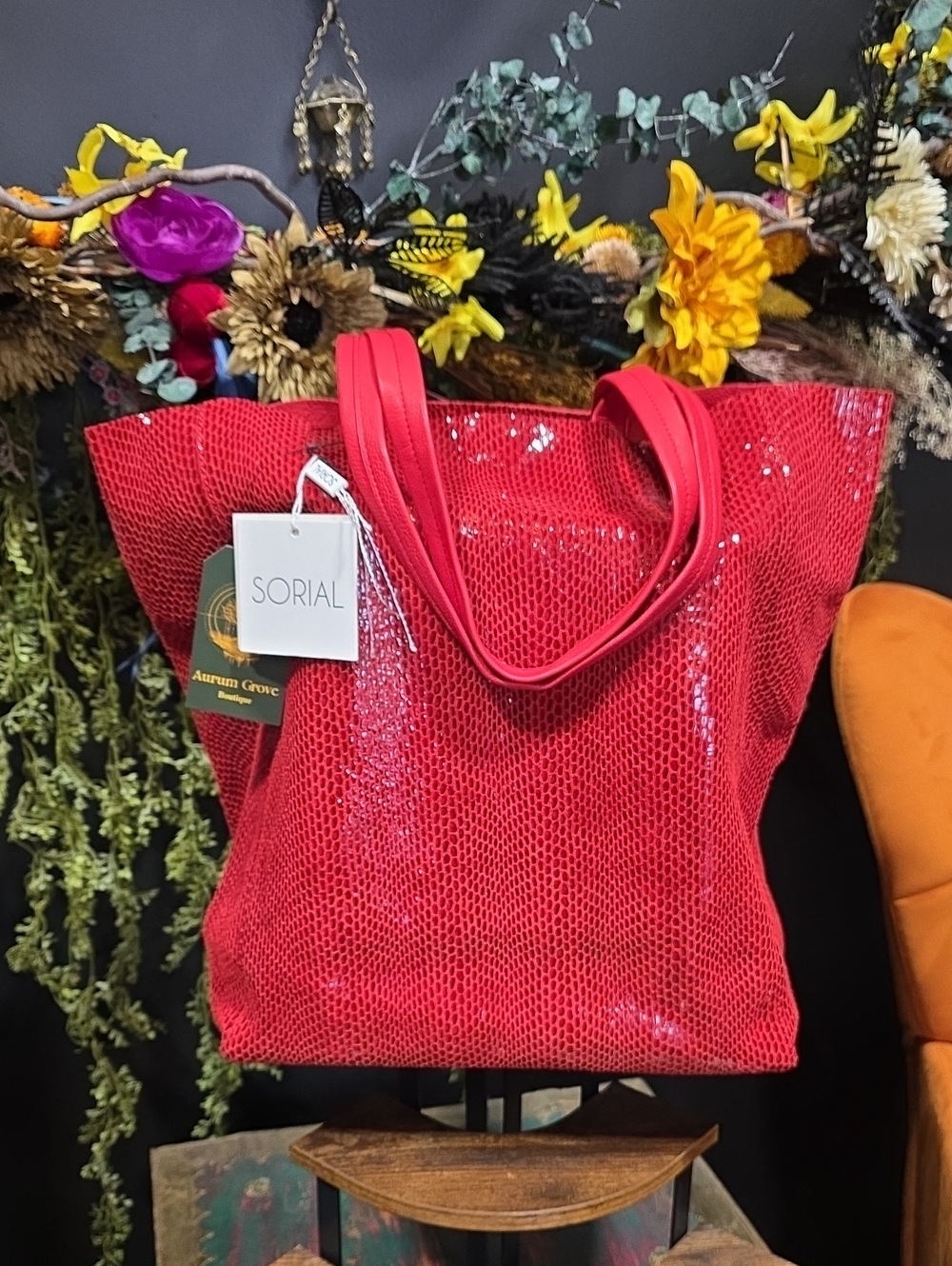 Sorial Red Leather Skin Design Tote Bag- Designer
